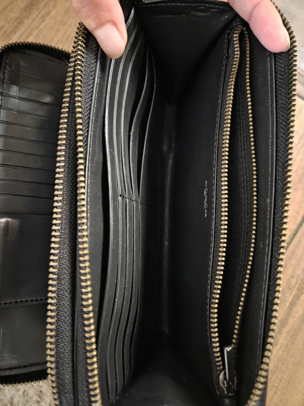 Coach Unisex Black Pebbled Leather Double Zip Wallet XL Organizer Clutch